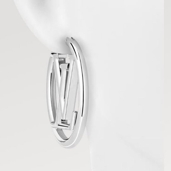 SOLD OUT!! RARE NWT Silver Palladium Louis Vuitton LV Louise Hoop GM Earrings - Picture 3 of 6